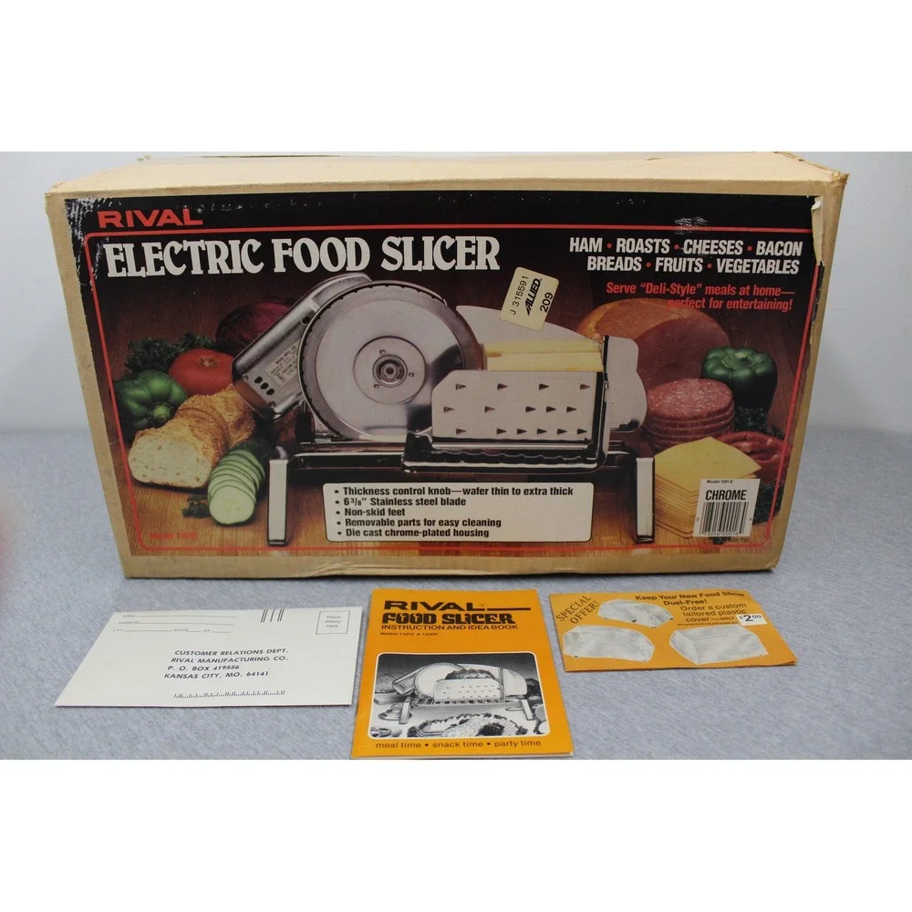 Rival Electric Food Slicer Chrome 1101E Vintage Stainless Steel Blade Adjustable
